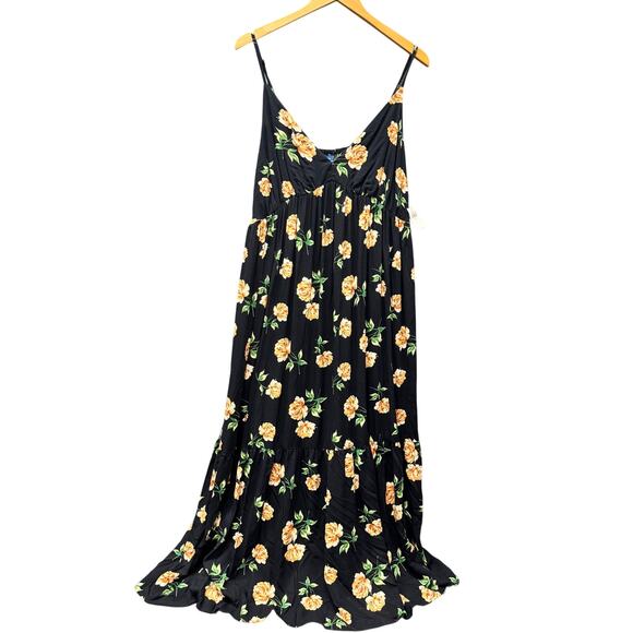 Old Navy Dresses & Skirts - Old Navy Maxi Dress Black Floral V-Neck Coastal Tropical Resort Womens XXL NEW